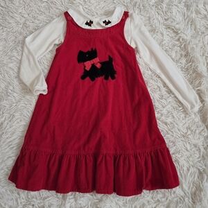 Adorable Girl's Holiday Red Dress with Scottie Dog Design, Sz 6